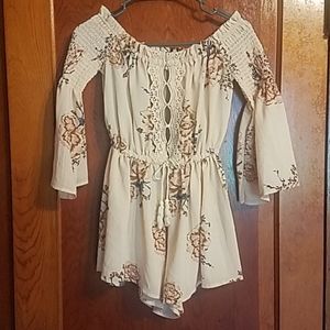 Flowery Long Sleeve Off the Shoulder Romper